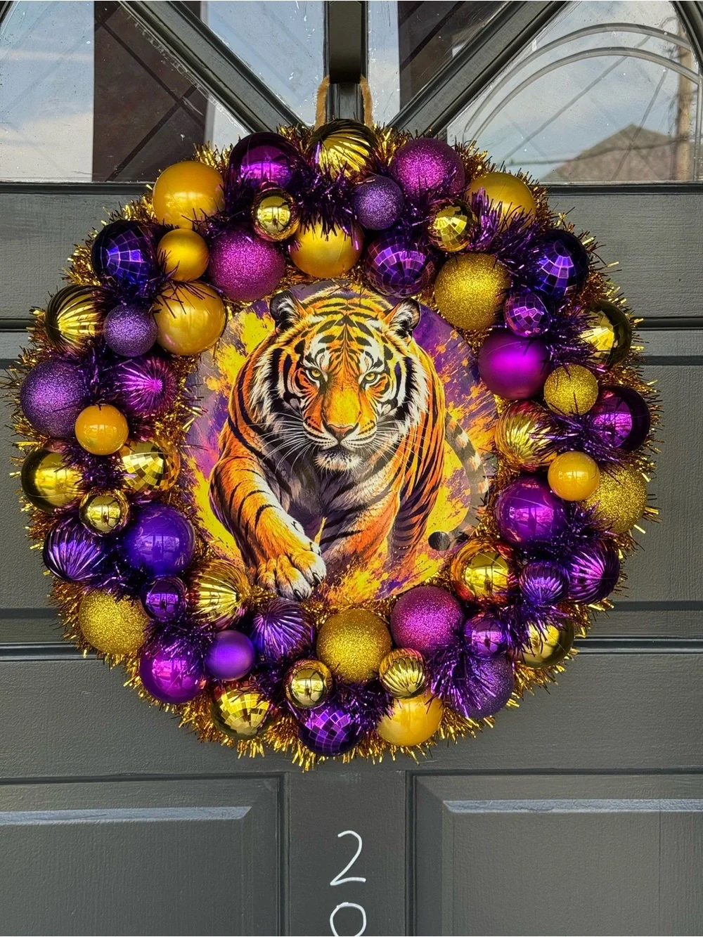 Vibrant Tiger Wreath Door decor - Purple & Gold